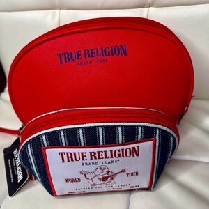 True Religion Toiletry Makeup Bag Kit * Set
Of 2 * Denim And Red Perfect Size